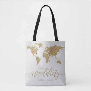 Gold Foil Wereldkaart Destination WeddenMonogram Tote Bag
