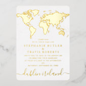 Gold Foil Wereldkaart Destination Wedding Folie Uitnodiging (Voorkant)