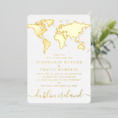 Gold Foil Wereldkaart Destination Wedding Folie Uitnodiging (Staand Voorkant)