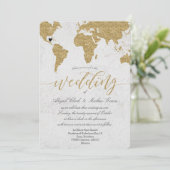 Gold Foil Wereldkaart Destination Wedding Invitati Kaart (Staand voorkant)