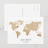 Gold Foil Wereldkaart met verwisselbare harten Briefkaart (Voorkant / Achterkant)
