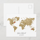 Gold Foil Wereldkaart met verwisselbare harten Briefkaart (Voorkant / Achterkant)
