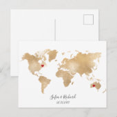 Gold Foil Wereldkaart met verwisselbare harten Briefkaart (Voorkant / Achterkant)
