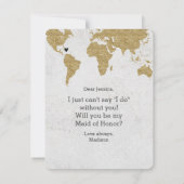 Gold Foil Wereldkaart zal je mijn bruidsmeisje zij Kaart (Achterkant)