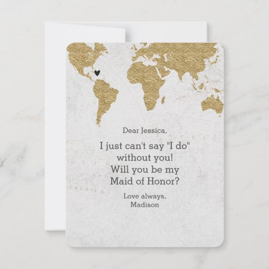Gold Foil Wereldkaart zal je mijn bruidsmeisje zij Kaart (Achterkant)