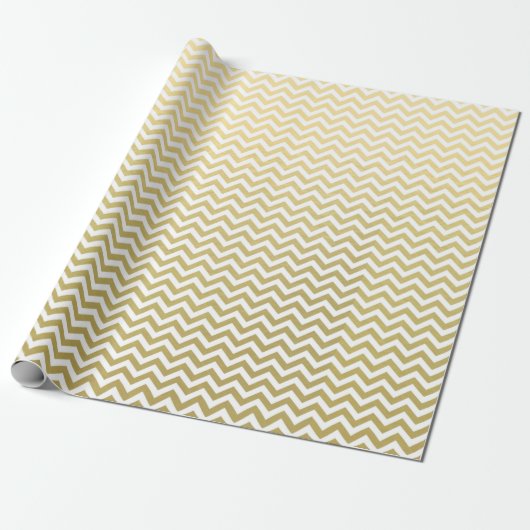 Gold Foil White Chevron Pattern Cadeaupapier (Uitgerold)
