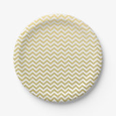 Gold Foil White Chevron Pattern Papieren Bordje (Voorkant)