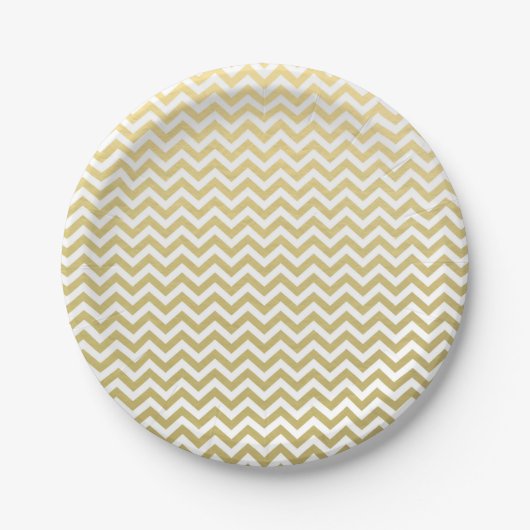 Gold Foil White Chevron Pattern Papieren Bordje (Voorkant)