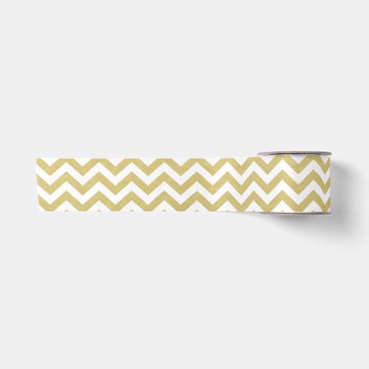 Gold Foil White Chevron Pattern Satijnen Lint (Voorkant)