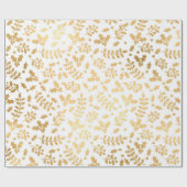 Gold Foil & White Holly Winter Kerstmis Cadeaupapier (Vlak)