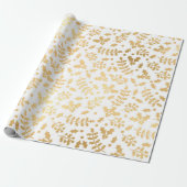 Gold Foil & White Holly Winter Kerstmis Cadeaupapier (Uitgerold)