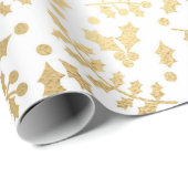 Gold Foil & White Holly Winter Kerstmis Cadeaupapier (Rol Hoek)