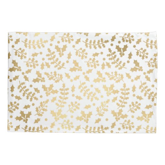 Gold Foil & White Holly Winter Kerstmis Kussensloop (Achterkant)