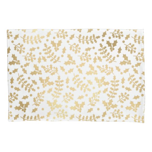 Gold Foil & White Holly Winter Kerstmis Kussensloop (Voorkant)
