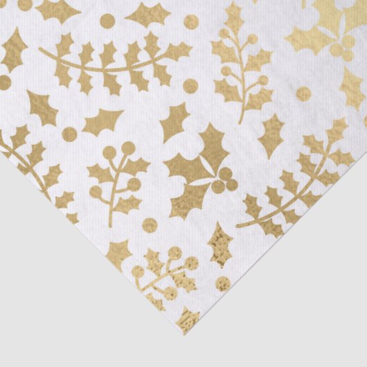 Gold Foil & White Holly Winter Kerstmis Tissuepapier (Detail)