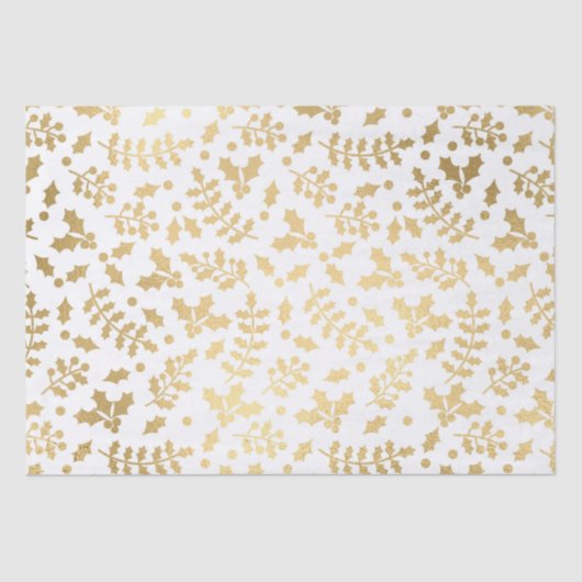 Gold Foil & White Holly Winter Kerstmis Tissuepapier (Voorkant)
