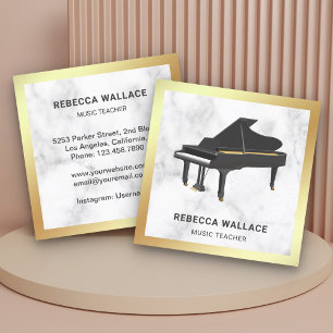Gold Foil White Marble Grand Piano Teacher Pianist Vierkante Visitekaartje
