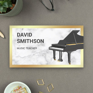 Gold Foil White Marble Grand Piano Teacher Pianist Visitekaartje