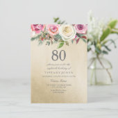 Gold Foil White roze Rose 80th Birthday Invite Kaart (Staand voorkant)