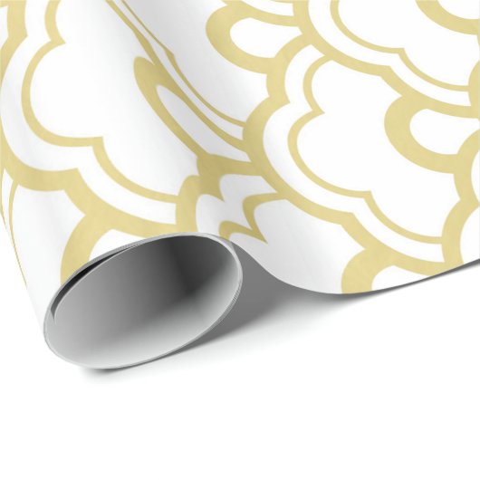 Gold Foil White Scalloped Shells Pattern Cadeaupapier (Rol Hoek)