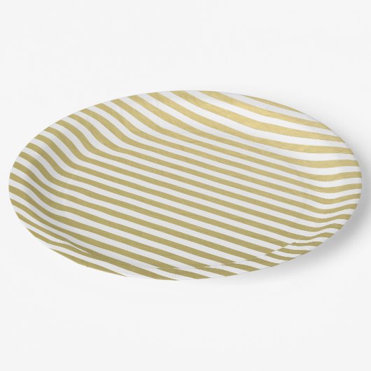 Gold Foil White Stripes Pattern Papieren Bordje (Gekanteld)