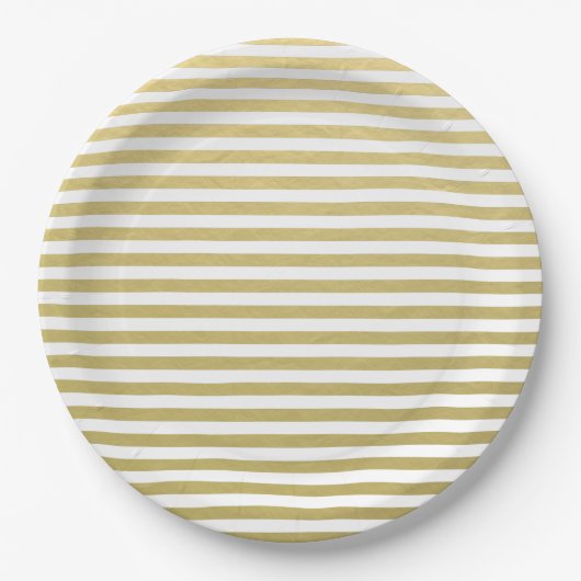 Gold Foil White Stripes Pattern Papieren Bordje (Voorkant)