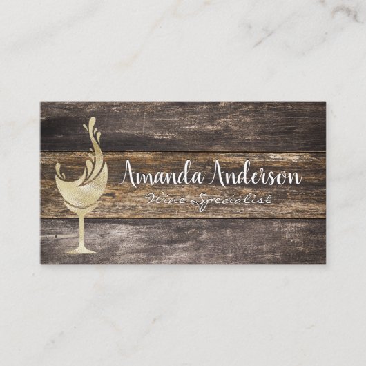 Gold Foil Wijnglas Splash | houten plank Visitekaartje (Voorkant)