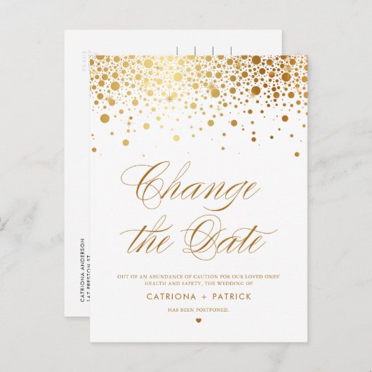Gold Foil wijzig de datum waarop het huwelijk word Aankondigingskaart (Voorkant / Achterkant)