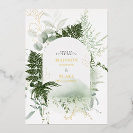 Gold Foil Wild Fern Greenery Waterverf Wedding Folie Uitnodiging