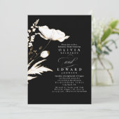 Gold Foil Wildbloemen Black Rehearsal Dinner Kaart (Staand voorkant)