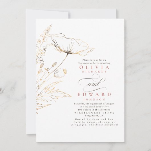 Gold Foil Wildbloemen Dustroze Engagement Party Kaart (Voorkant)