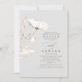 Gold Foil Wildbloemen Light Grey Engagement Party Kaart (Voorkant)
