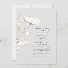 Gold Foil Wildbloemen Light Grey Engagement Party Kaart