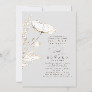Gold Foil Wildbloemen Light Grey Engagement Party Kaart