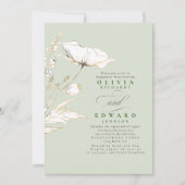Gold Foil Wildbloemen Sage Green Engagement Party Kaart (Voorkant)