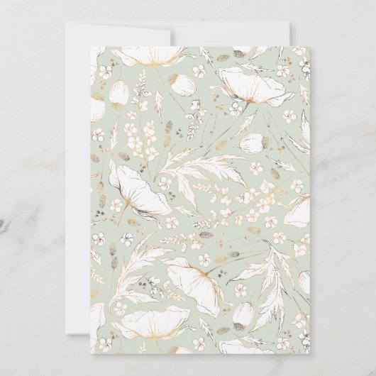Gold Foil Wildbloemen Sage Green Engagement Party Kaart (Achterkant)