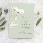 Gold Foil Wildbloemen Sage Green Engagement Party Kaart