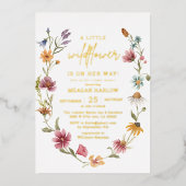 Gold Foil Wildflower Girl Baby shower Folie Uitnodiging (Voorkant)