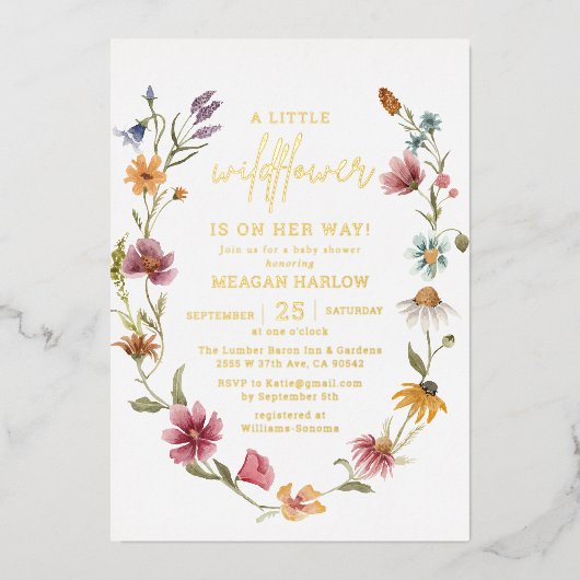 Gold Foil Wildflower Girl Baby shower Folie Uitnodiging (Voorkant)