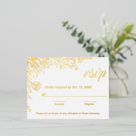 Gold Foil Wildflower Weddenschap RSVP Folie Feestdagen Briefkaart (Staand Voorkant)