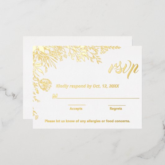 Gold Foil Wildflower Weddenschap RSVP Folie Feestdagen Briefkaart (Voorkant / Achterkant)