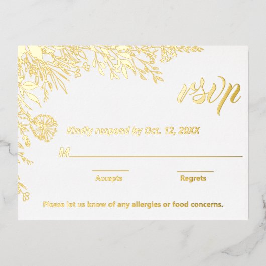 Gold Foil Wildflower Weddenschap RSVP Folie Feestdagen Briefkaart (Voorkant)