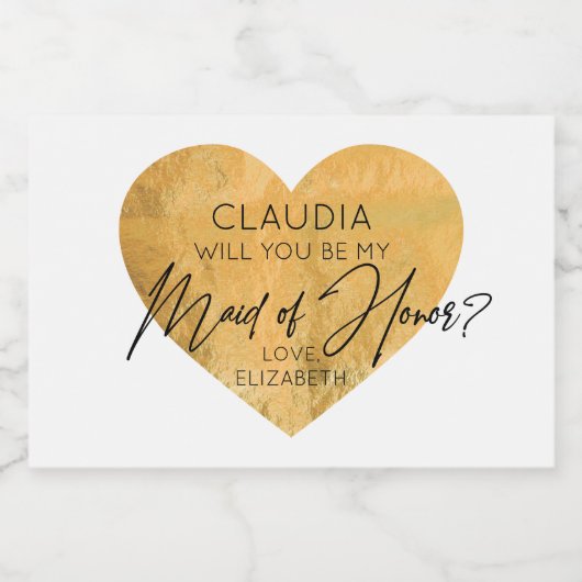 GOLD FOIL WILL YOU BE MY MAID OF HONOR SPARKLING WIJNETIKET (Enkel label)