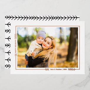 Gold Foil Winter Branch Border Photo Card Folie Feestdagenkaart