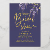 Gold Foil Wisteria Paars VRIJGEZELLENFEEST QR-code Folie Uitnodiging (Voorkant)