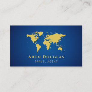 Gold Foil World Map Navy Blue Travel Agent Visitekaartje