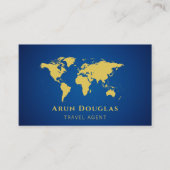 Gold Foil World Map Navy Blue Travel Agent Visitekaartje (Voorkant)