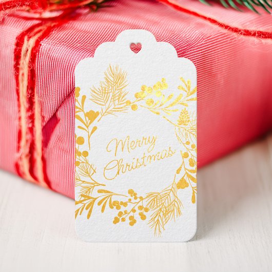 Gold Foil Wreath Christmas Gift Tag