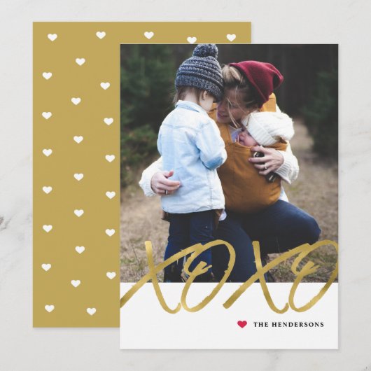 Gold Foil XOXO Valentine Day Photo Card (Voorkant / Achterkant)