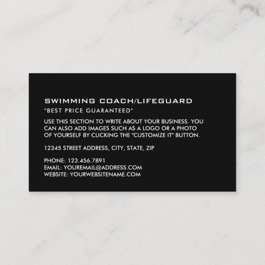 Gold Foil Zwemmer Icon, Zwemcoach & Badmeester Visitekaartje (Achterkant)